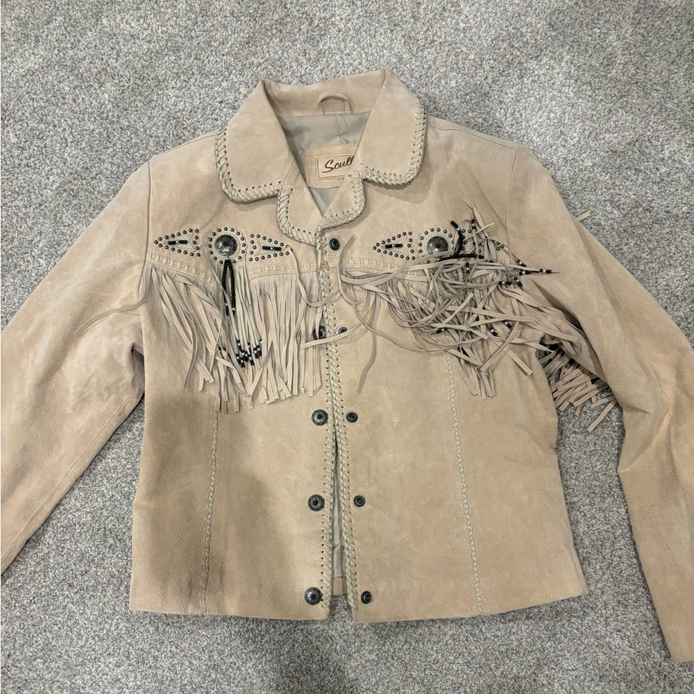 Scully Beige Suede Fringe Western Jacket
